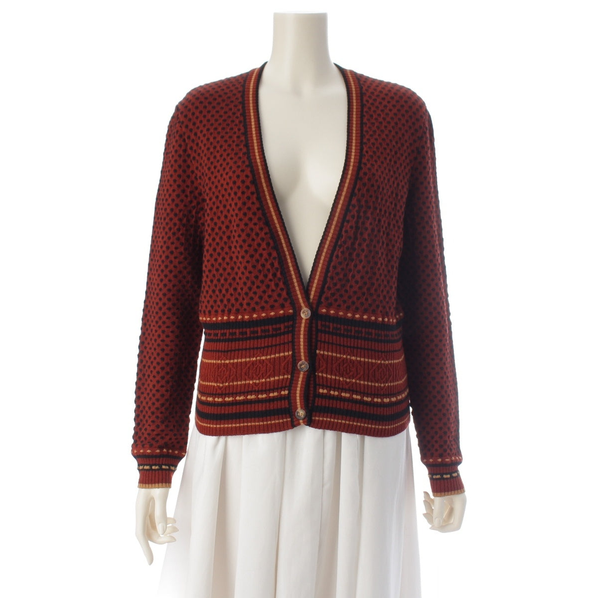 CELINE vintage wool knit all over pattern cardigan tops Red 42