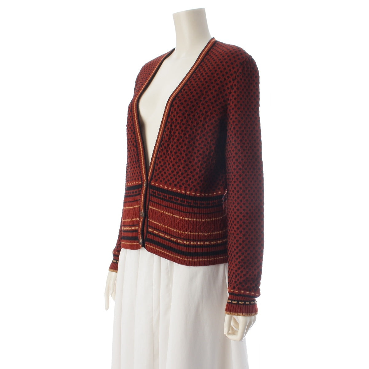 CELINE vintage wool knit all over pattern cardigan tops Red 42