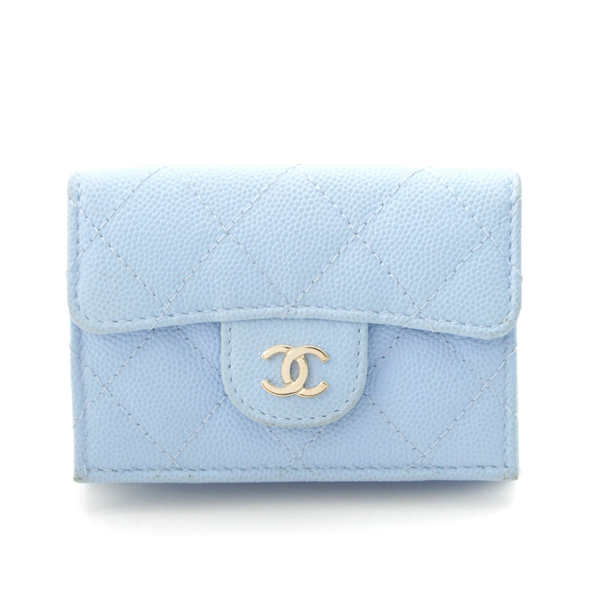 CHANEL Caviar skin Compact Wallet COCO Mark (Random Number) Tri-fold wallet AP0230 Light blue