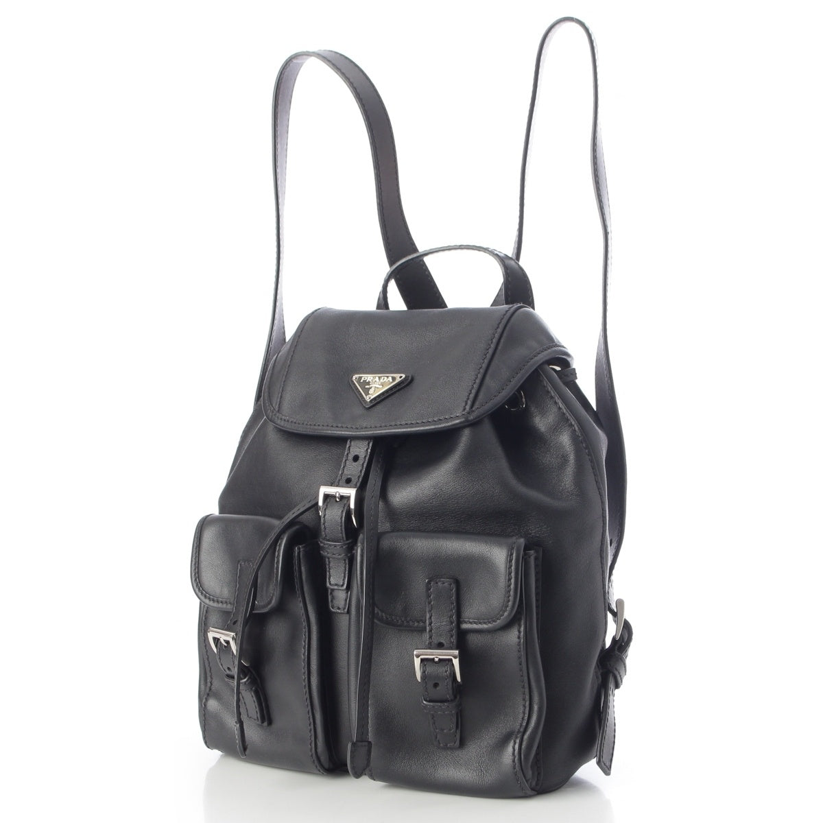 PRADA leather Backpack Backpack Daypack Triangle logo black