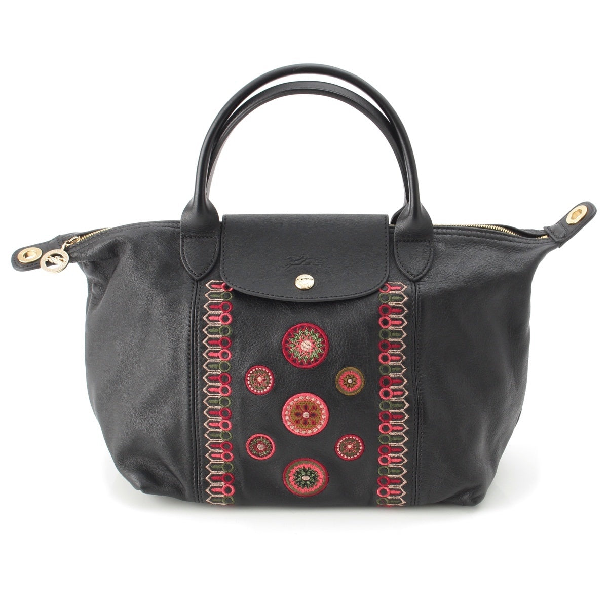 Longchamp Lepriage Neo leather embroidery Handbag 2WAY Shoulder black