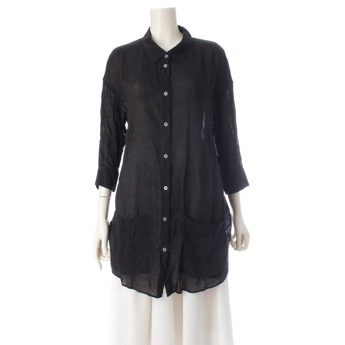 Hussein CHALAYAN archive Rayon cotton Short-sleeved overshirt blouse Jacket tops YDH308A black 38