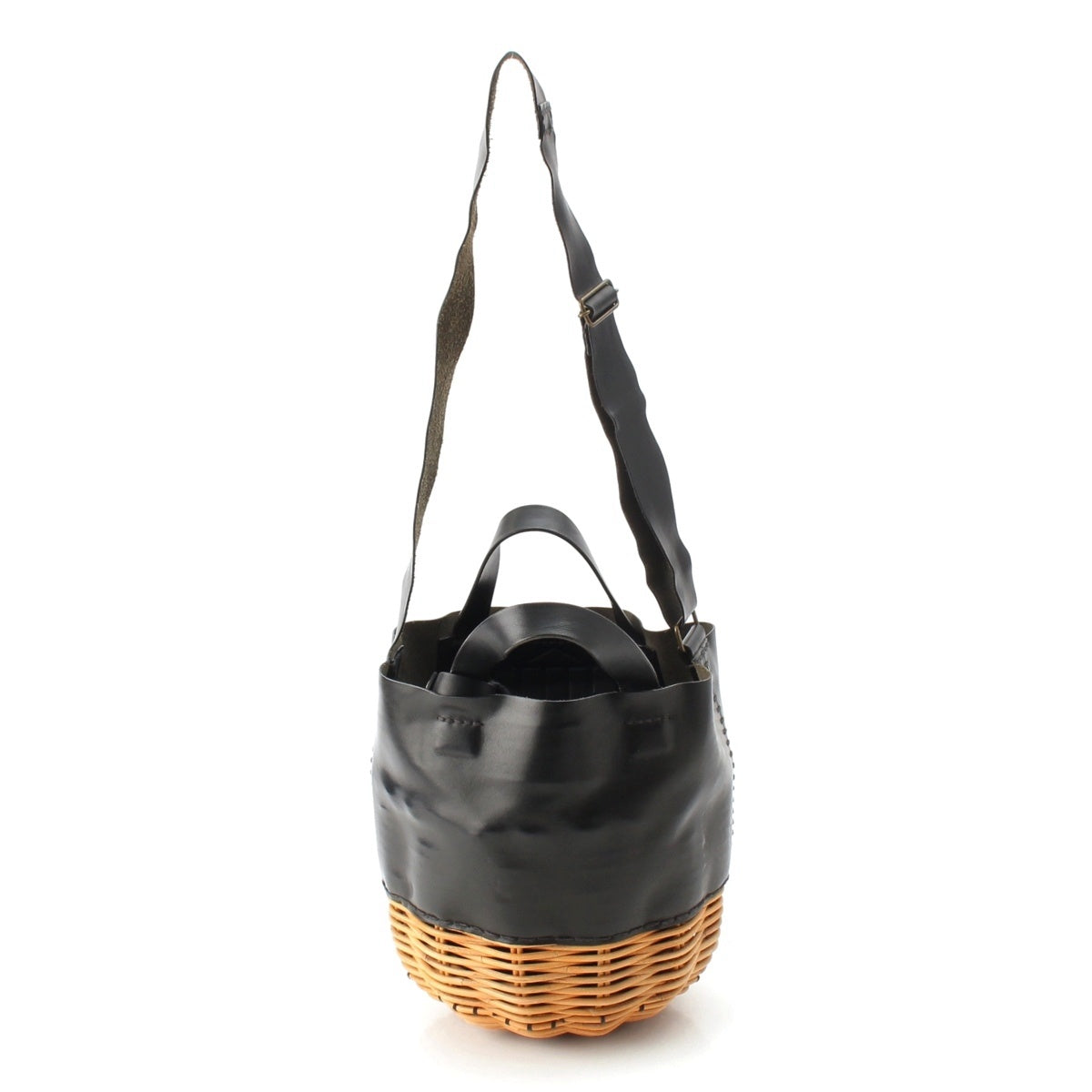 ebagos Red rattan calf leather Acorn basket bag Handbag Black beige