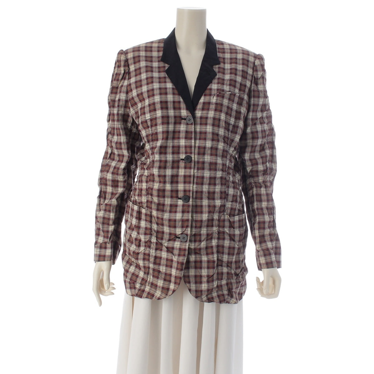 JEAN-PAUL GAULTIER Fem Rayon cotton Shirring, Wrinkles finish, asymmetrical 4-button shirt, check pattern. tailored jacket archive multicolor 42