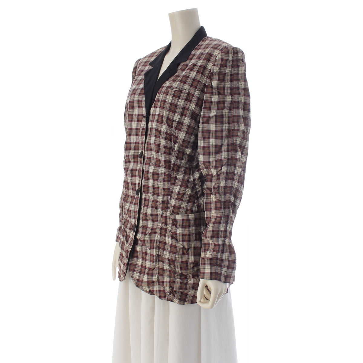 JEAN-PAUL GAULTIER Fem Rayon cotton Shirring, Wrinkles finish, asymmetrical 4-button shirt, check pattern. tailored jacket archive multicolor 42