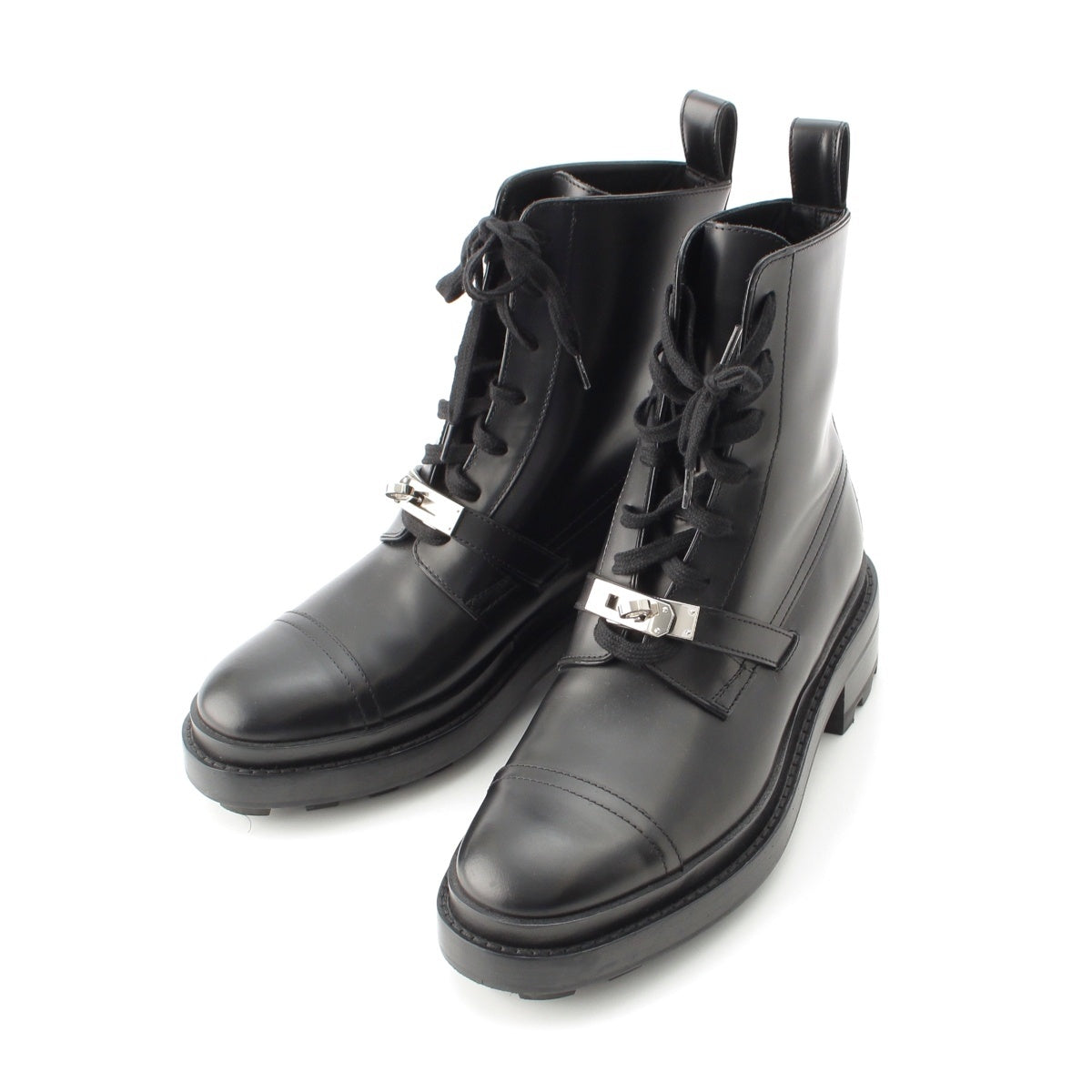 HERMES funk leather Kelly Metal Lace-up boots black 36 1/2
