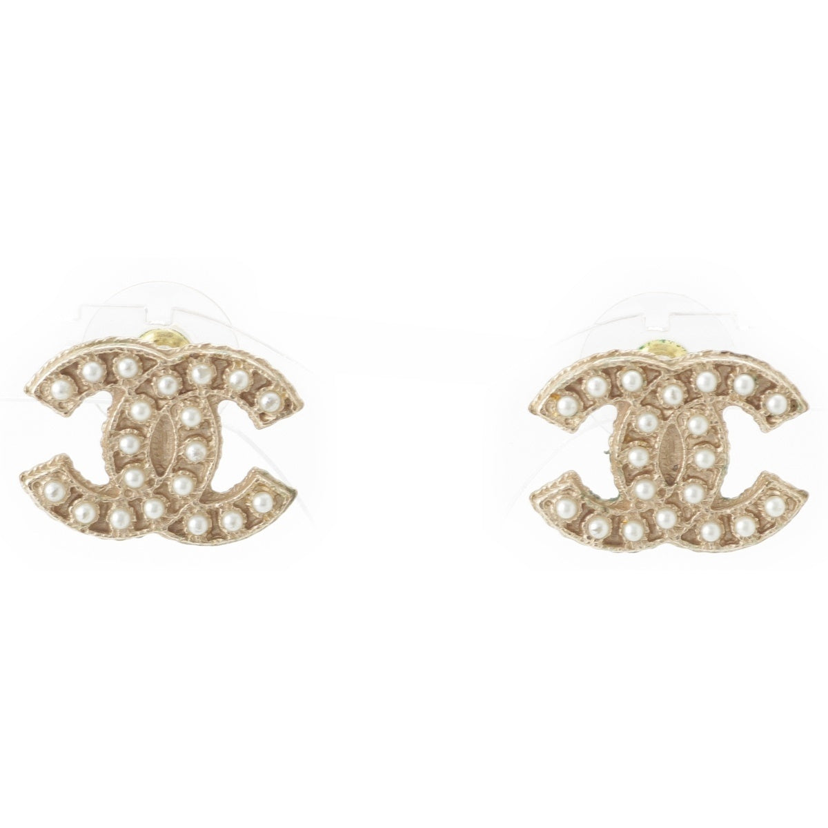 CHANEL COCO Mark Pearl Pierce Binaural Accessories Champagne Gold