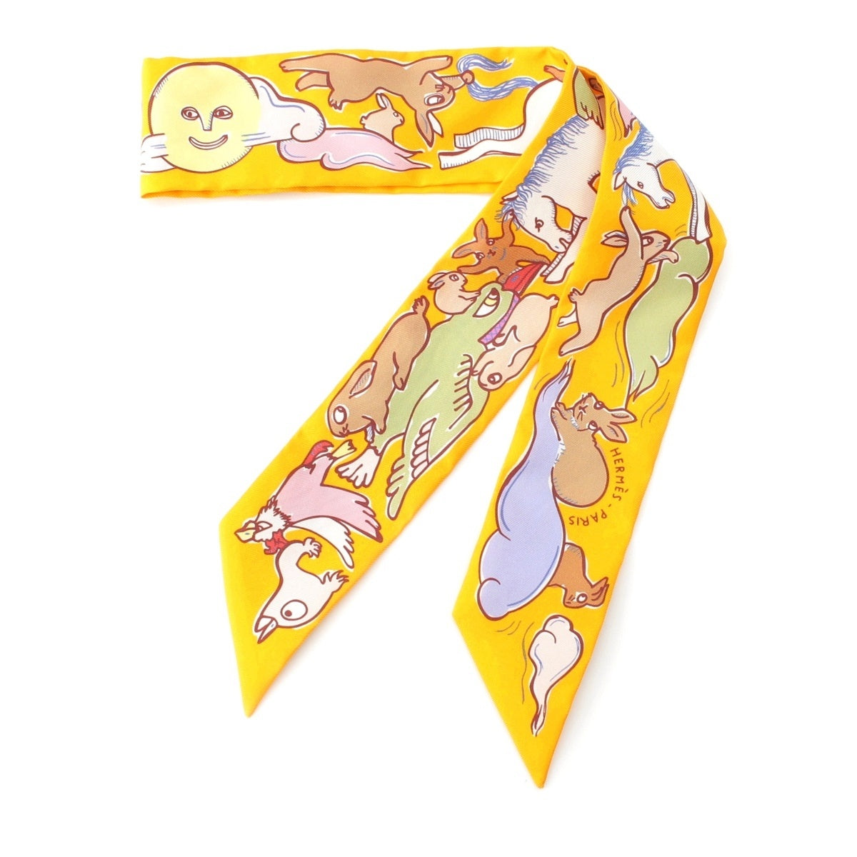 HERMES A Thousand and One Rabbits silk scarf Animal horse Multicolor Orange