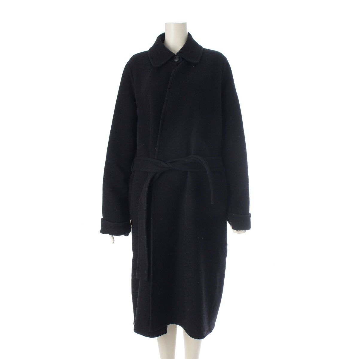 HERMES wool cashmere H logo 1-button long coat outer black 40