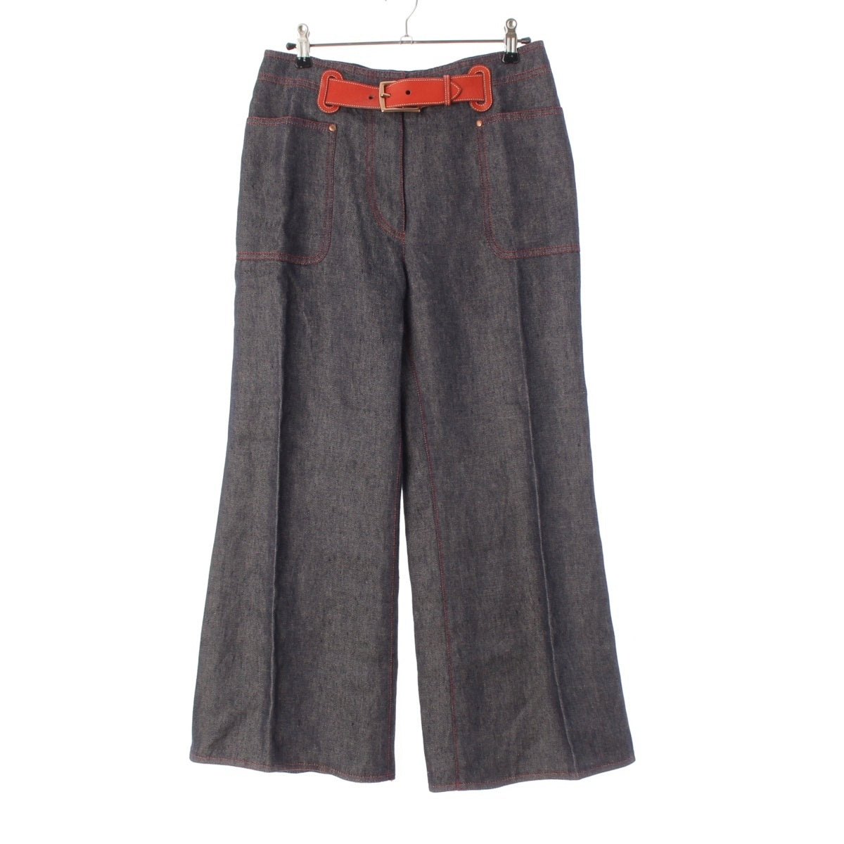 HERMES linen Gaultier era, Sellier button belt, red stitching Denim pants Bottoms Indigo 38