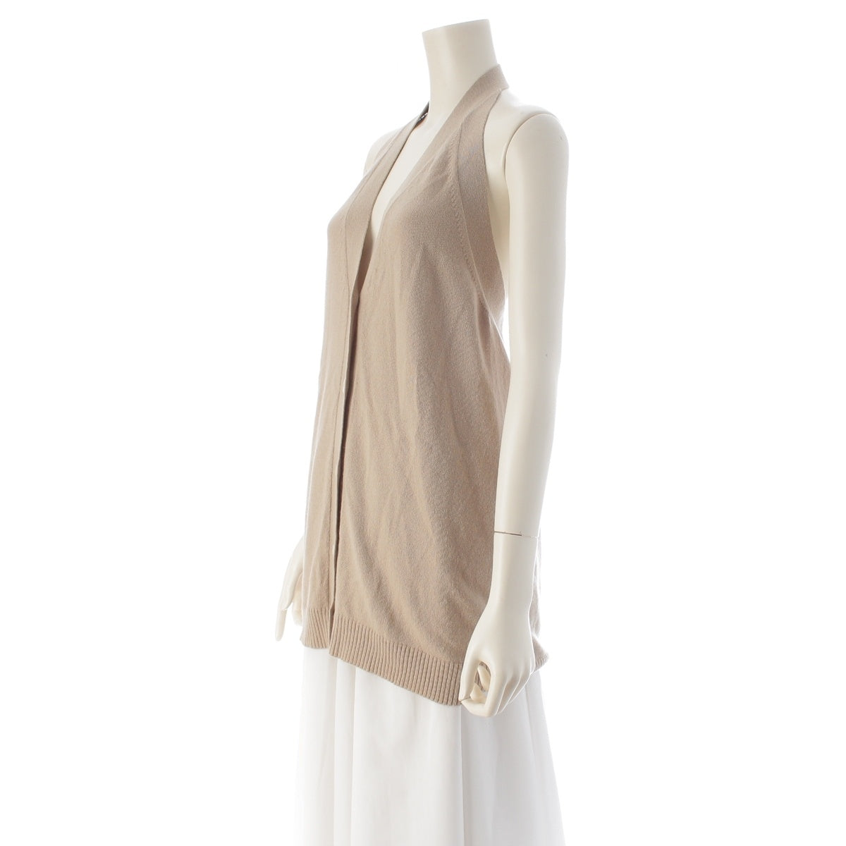HERMES cashmere Margiela era modified halter neck H-button knit cardigan beige LA