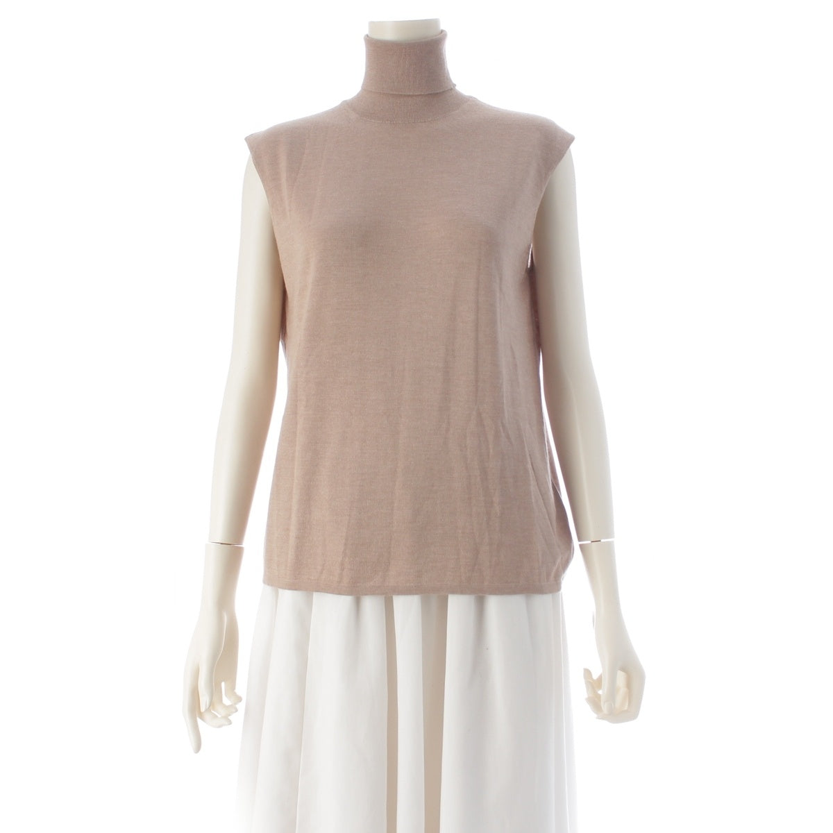 HERMES cashmere silk Mock neck sleeveless Cut pink beige