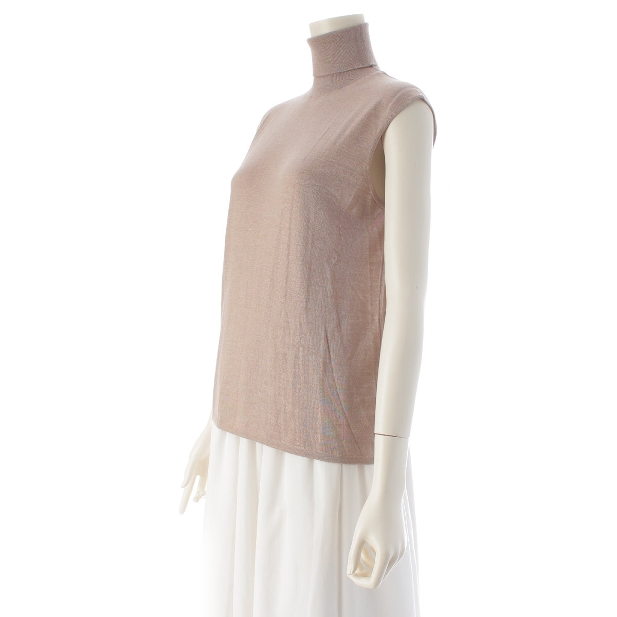 HERMES cashmere silk Mock neck sleeveless Cut pink beige