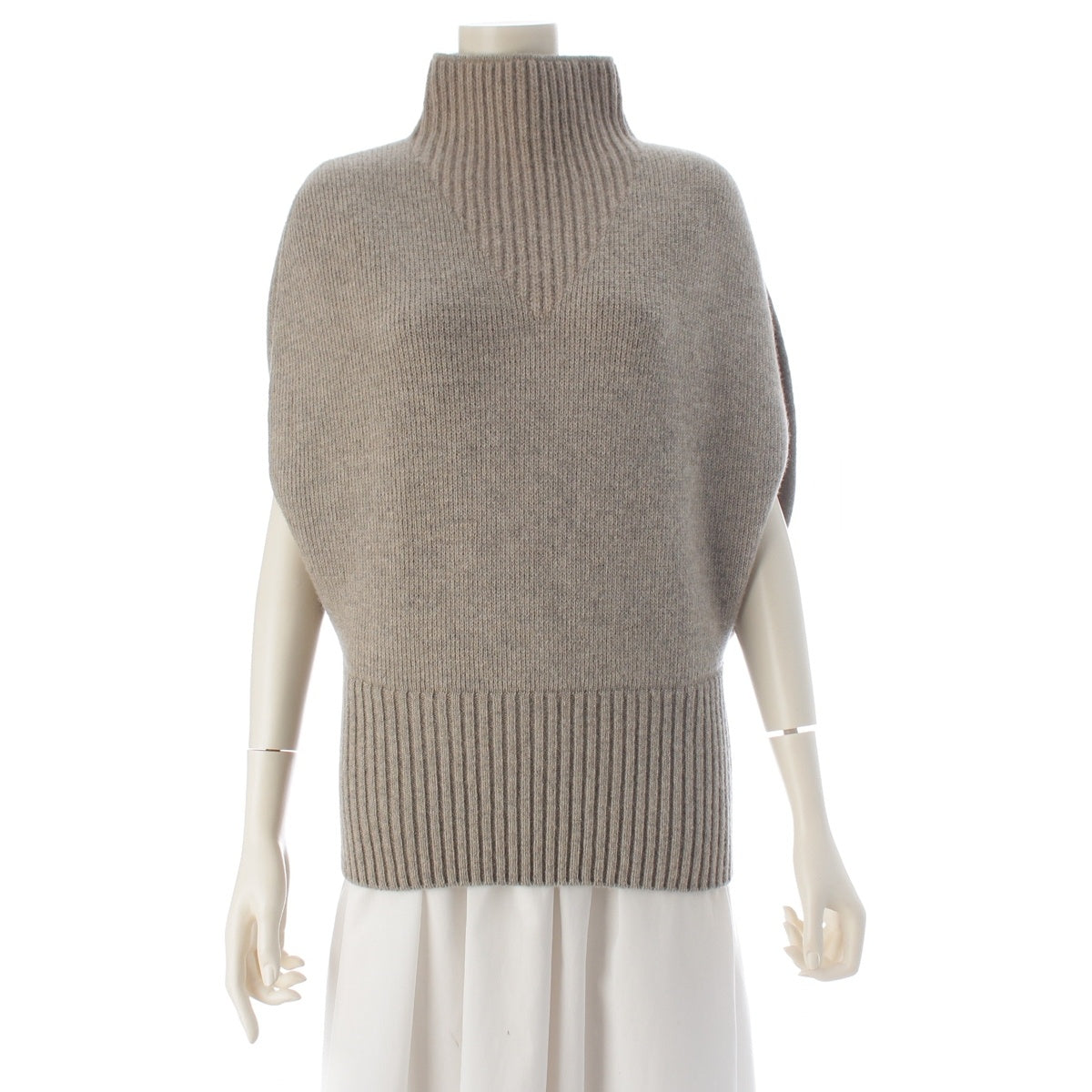 BOTTEGAVENETA Circle high neck sleeveless knit tops 679759 beige S