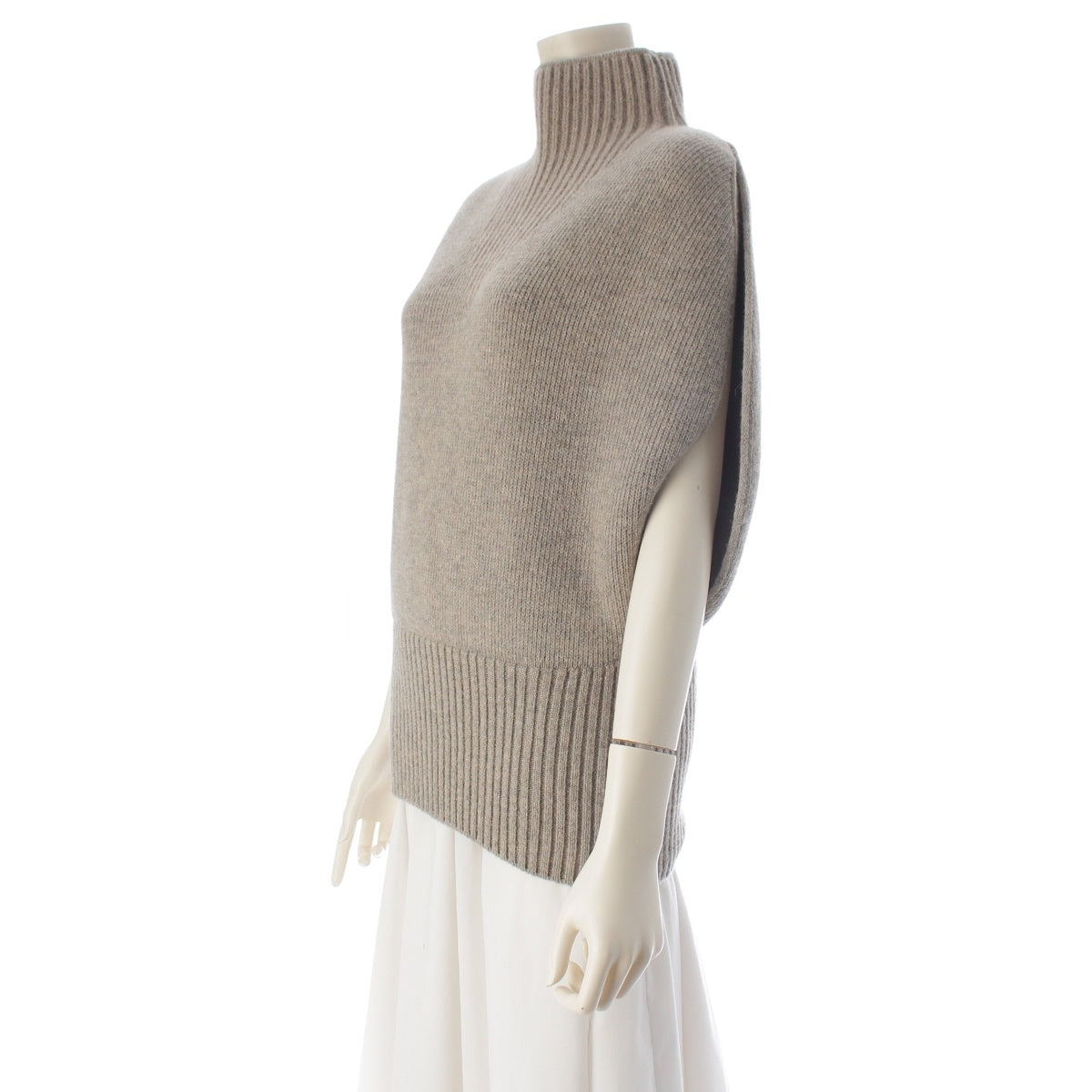 BOTTEGAVENETA Circle high neck sleeveless knit tops 679759 beige S