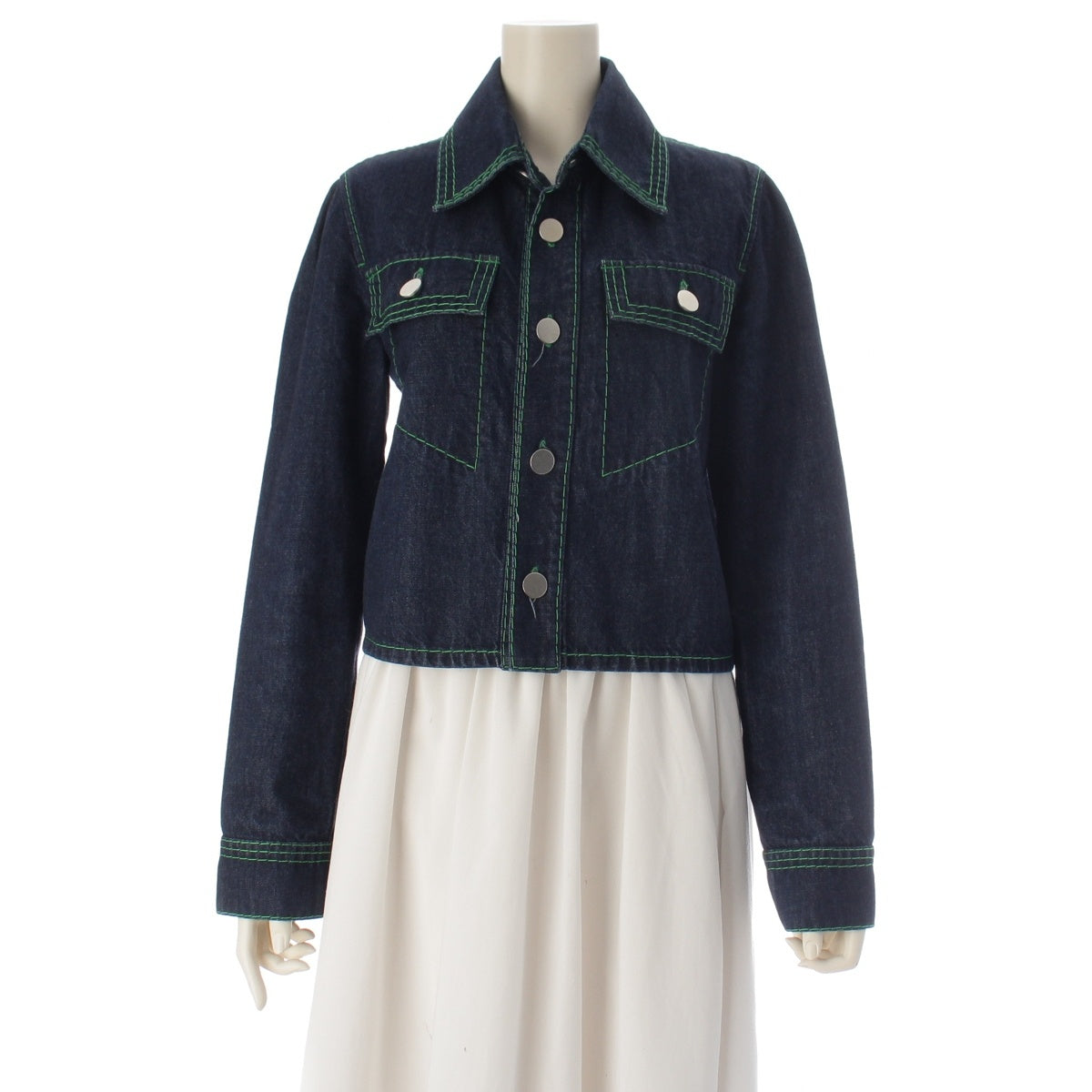 BOTTEGAVENETA Green stitch denim jacket Blouson 688966 Indigo 38