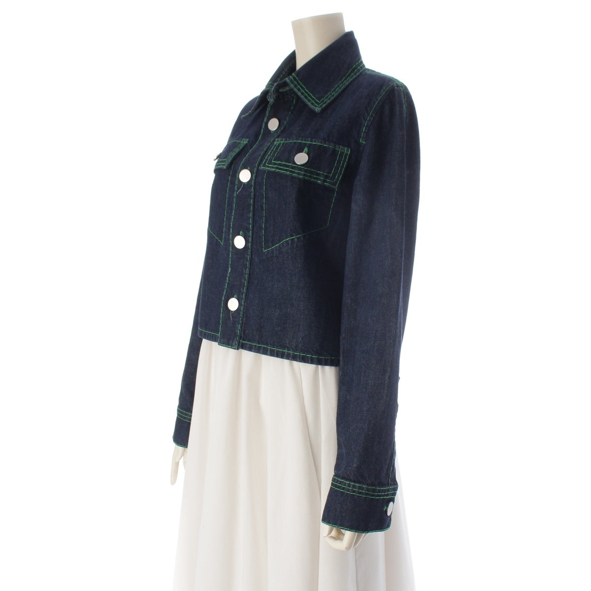BOTTEGAVENETA Green stitch denim jacket Blouson 688966 Indigo 38