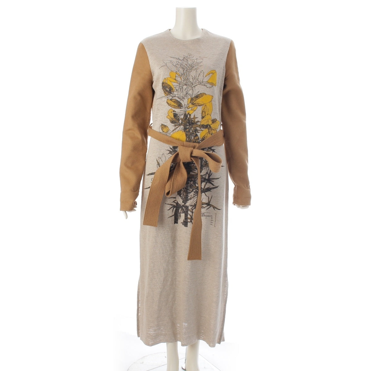 LOEWE Linen Wool Flower print long dress one piece dress S2196030PO Beige 38