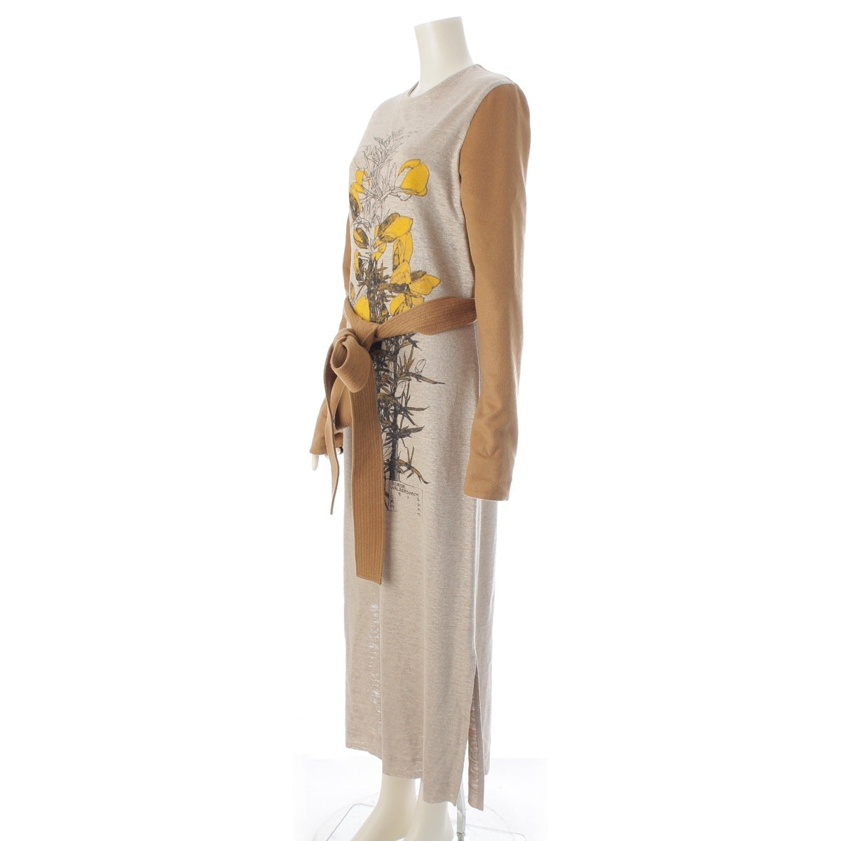 LOEWE Linen Wool Flower print long dress one piece dress S2196030PO Beige 38