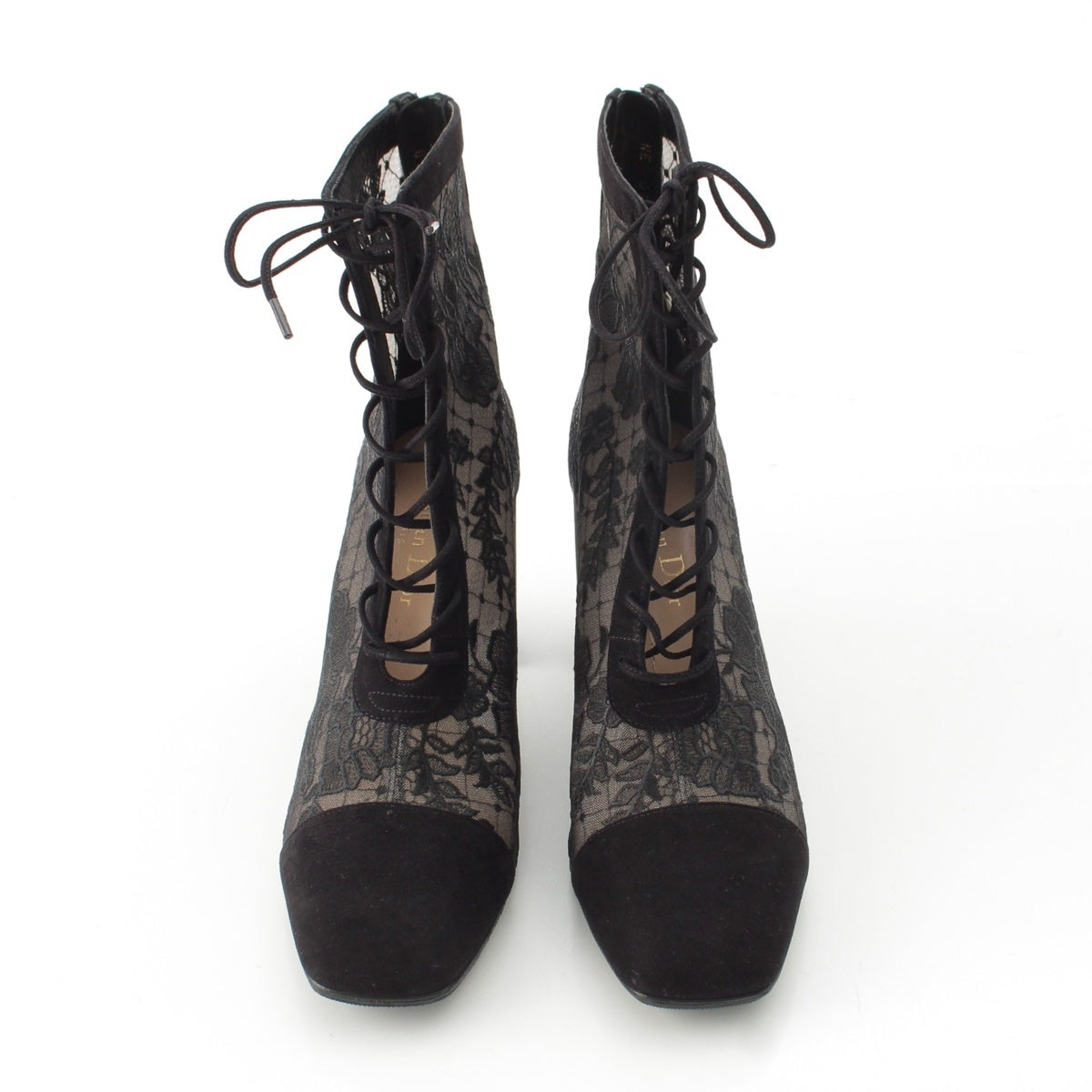 Dior Naughtily-D Mesh lace-up block heel Booties shoes black 38 1/2