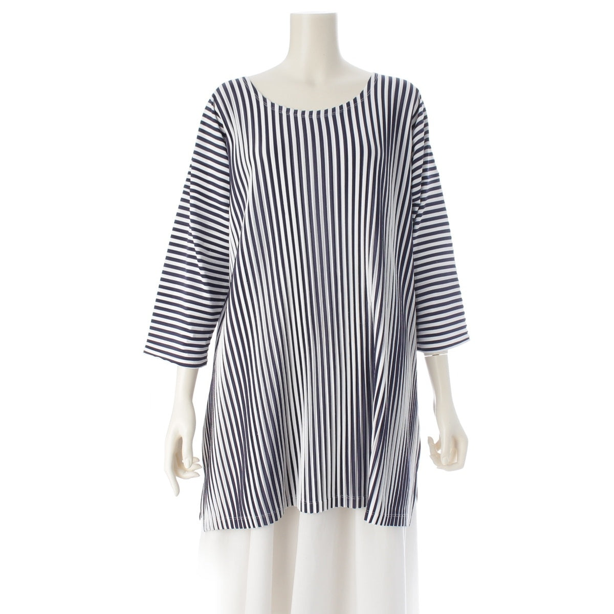 PLEATS PLEASE ISSEY Long stripes Cut tops PP61-JT563 Navy white 3