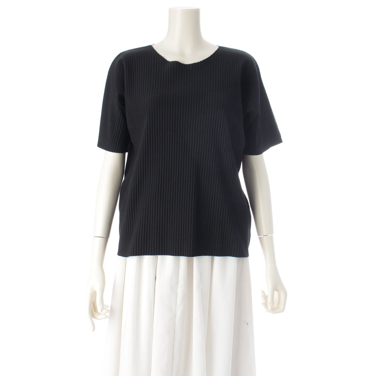 me ISSEY MIYAKE A-POC INSIDE Pleated short sleeves Cut pullover MI12KK256 black