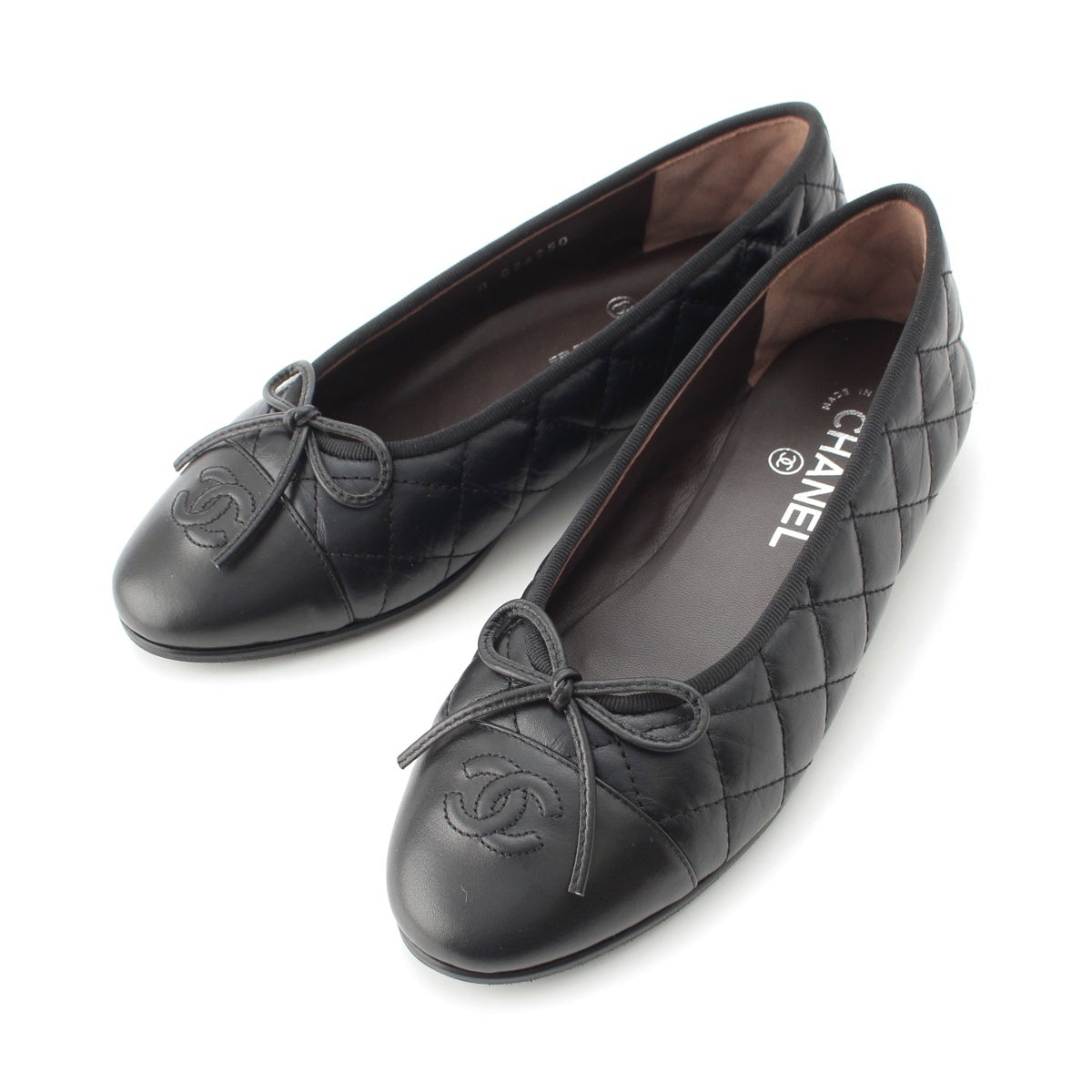 CHANEL Matrasse leather ribbon pumps Ballerina flat shoes G26250 black 38 1/2