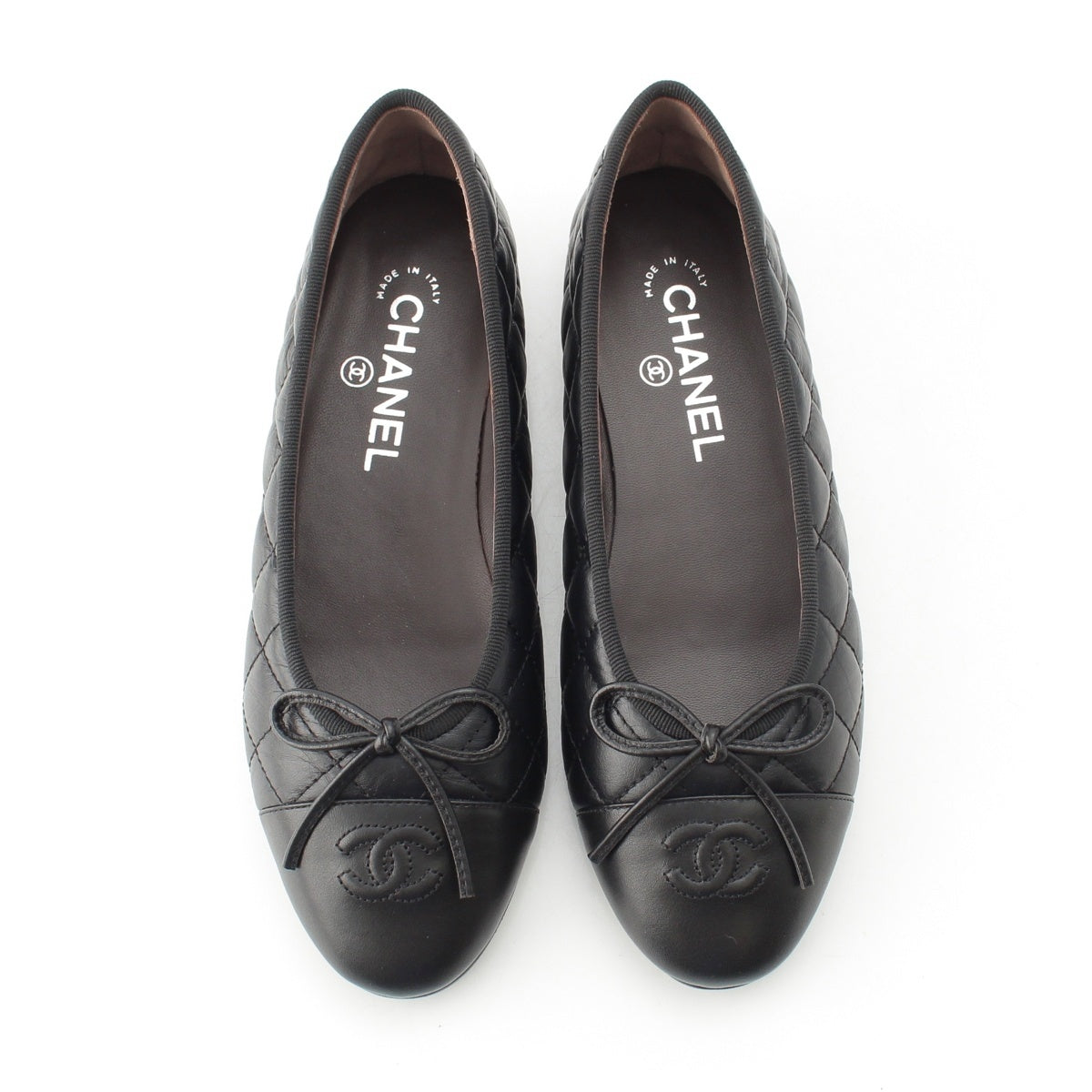 CHANEL Matrasse leather ribbon pumps Ballerina flat shoes G26250 black 38 1/2