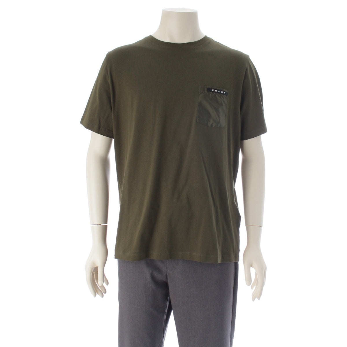 PRADA cotton Different material switching Short sleeve shirt tops khaki XL