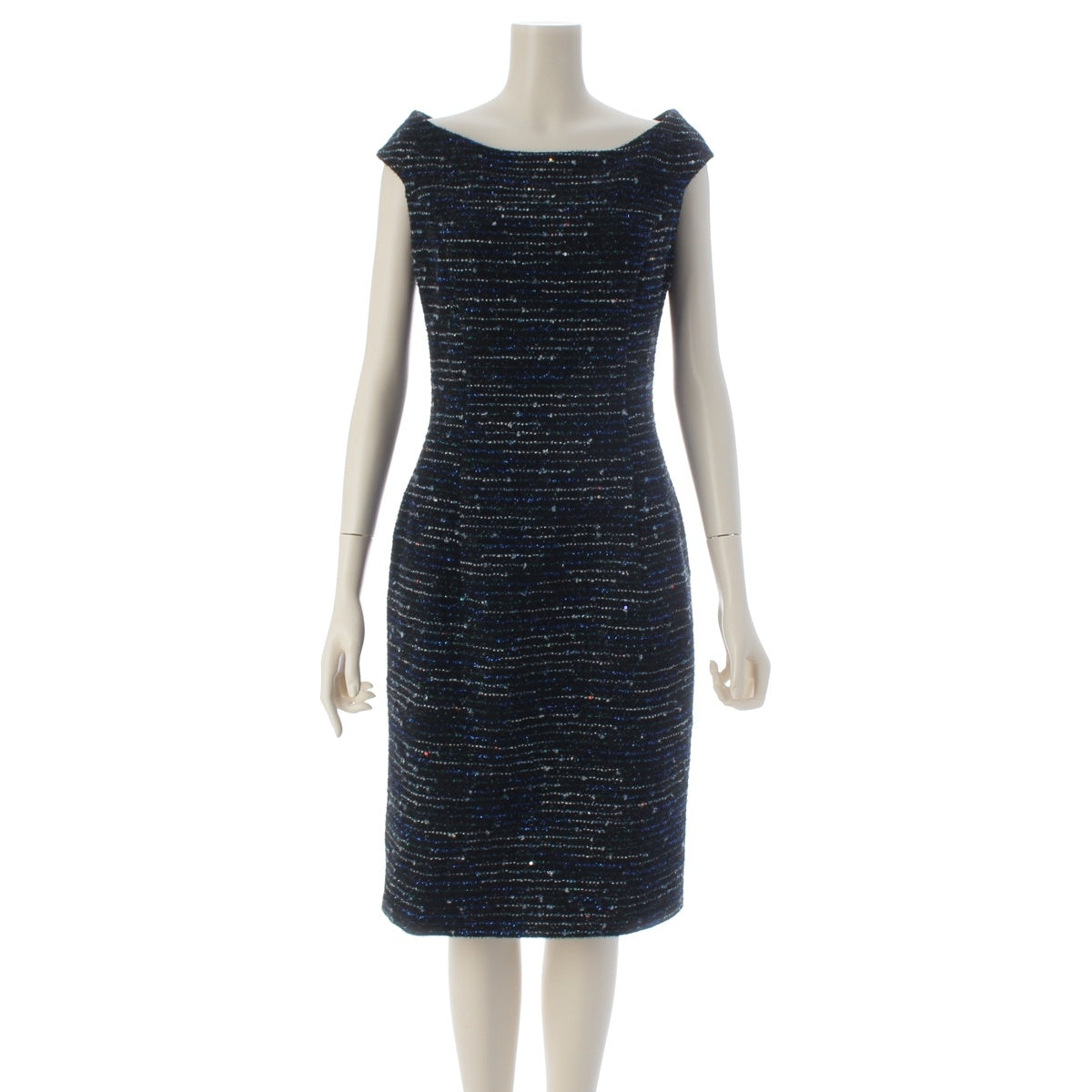 Christian Dior wool Sequin tweed bejeweled sleeveless top one piece dress 6A21693A1149 Black, Green, Blue, Multicolor F38