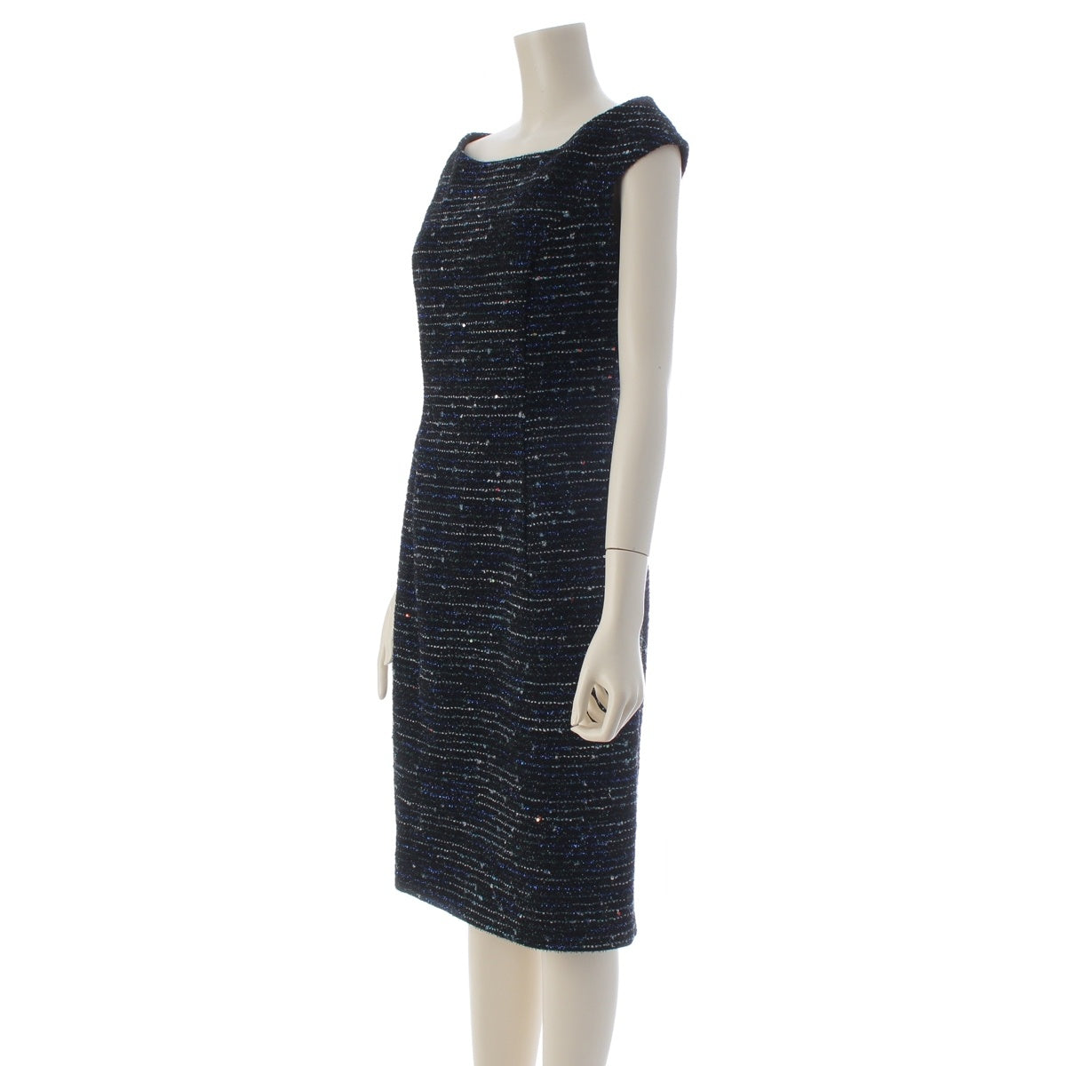 Christian Dior wool Sequin tweed bejeweled sleeveless top one piece dress 6A21693A1149 Black, Green, Blue, Multicolor F38
