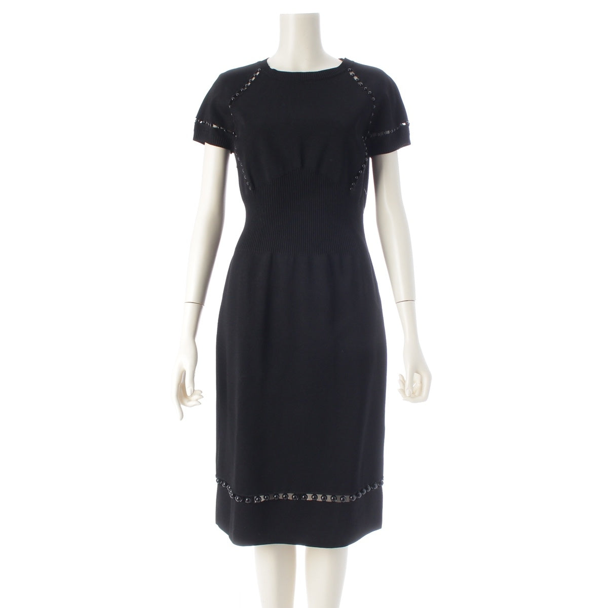 BOTTEGAVENETA Beaded design, French sleeves, panel design, conscious design one piece Short Sleeve Dress black 40
