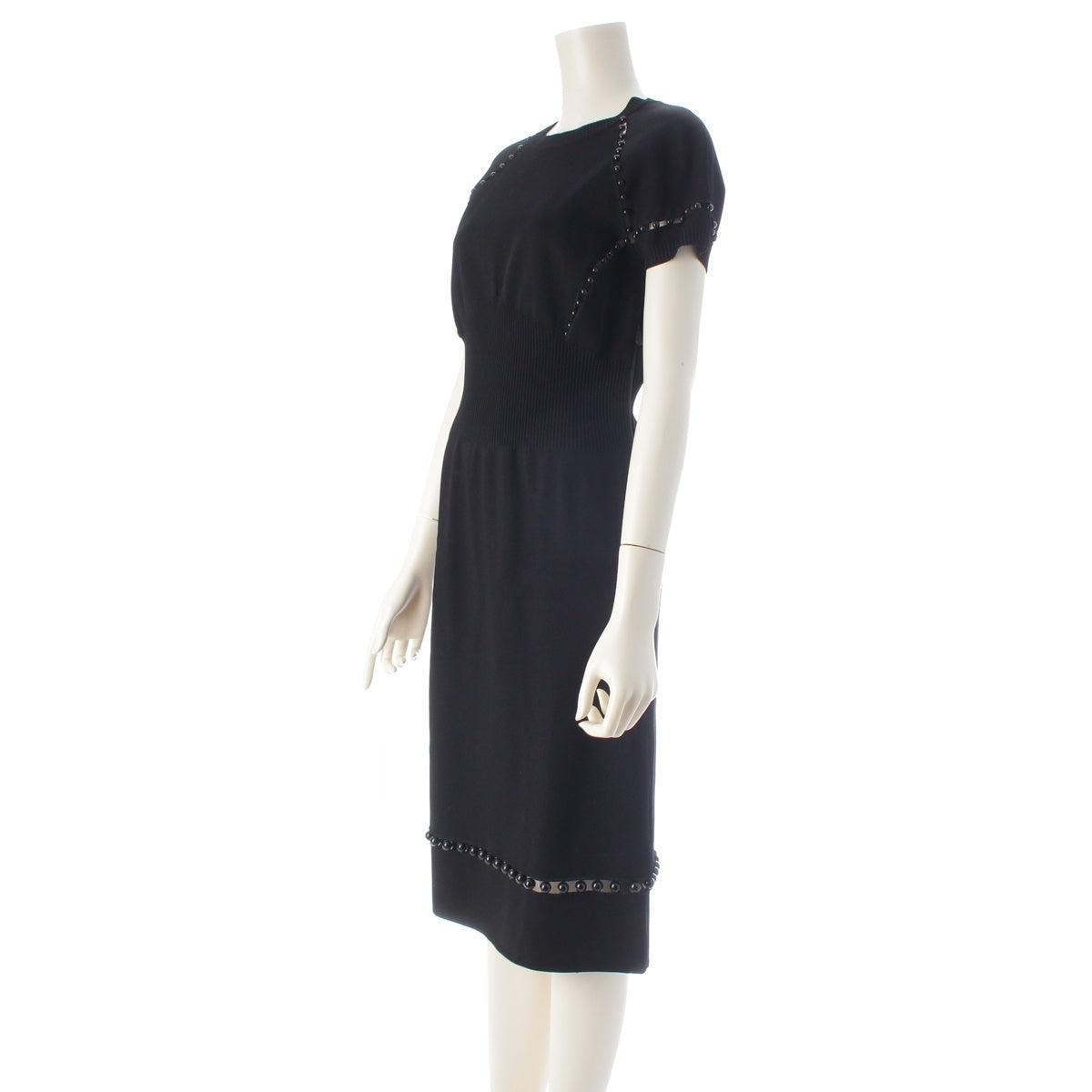 BOTTEGAVENETA Beaded design, French sleeves, panel design, conscious design one piece Short Sleeve Dress black 40