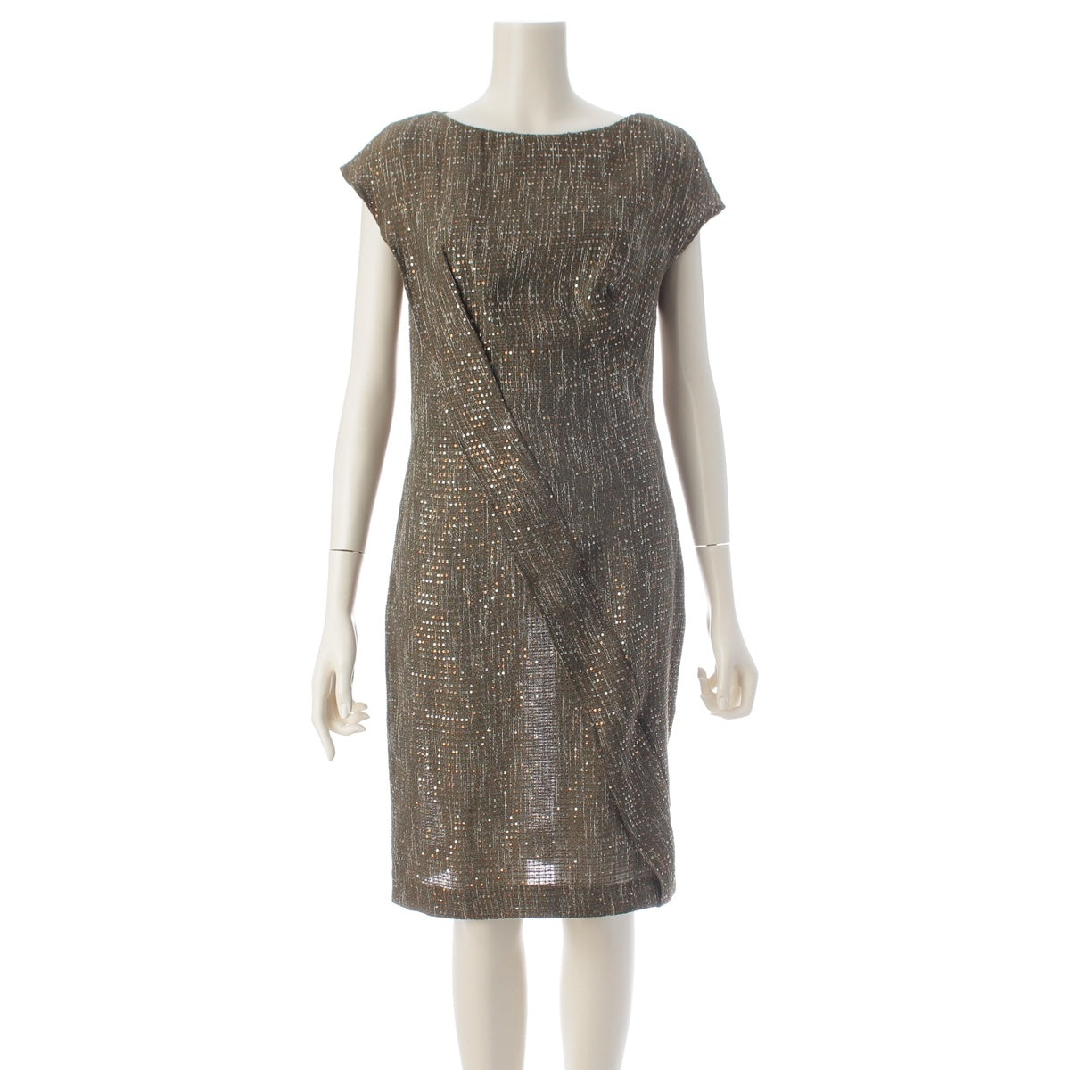 ESCADA cotton Archive Bias Design All-Over Sequin Sleeveless Dress one piece Khaki multicolor 34