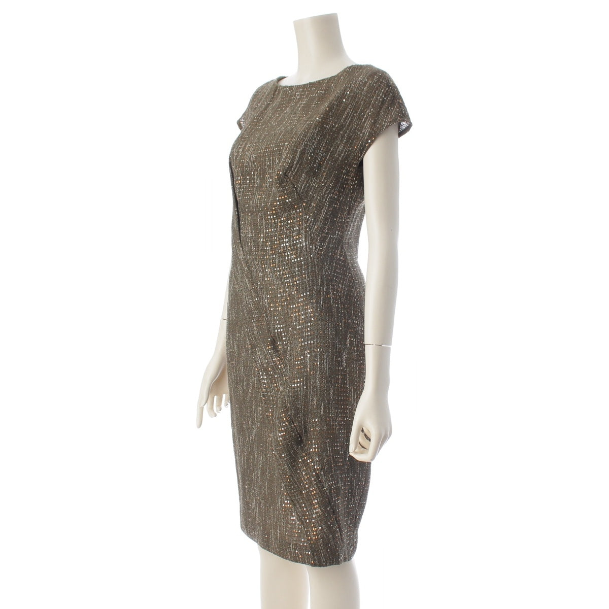 ESCADA cotton Archive Bias Design All-Over Sequin Sleeveless Dress one piece Khaki multicolor 34