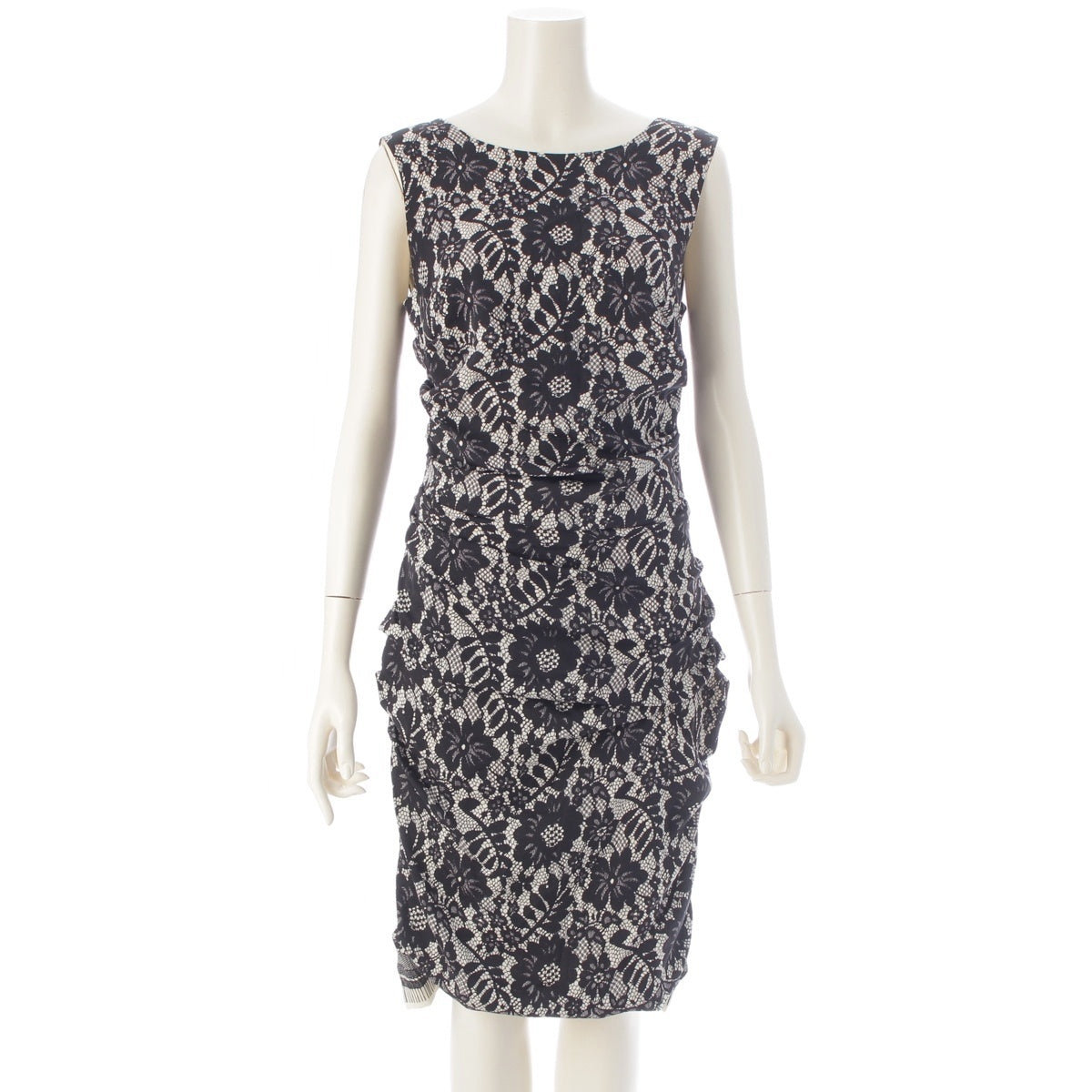DOLCE&GABBANA silk Floral print, shirred, gathered sleeveless top one piece dress F6U41T White black 44