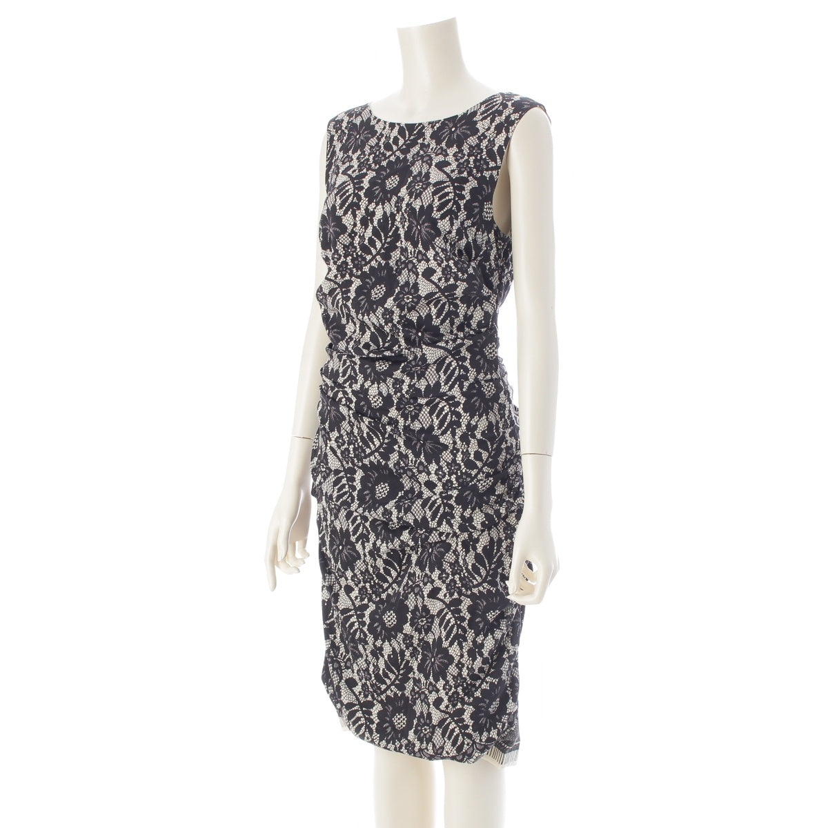 DOLCE&GABBANA silk Floral print, shirred, gathered sleeveless top one piece dress F6U41T White black 44