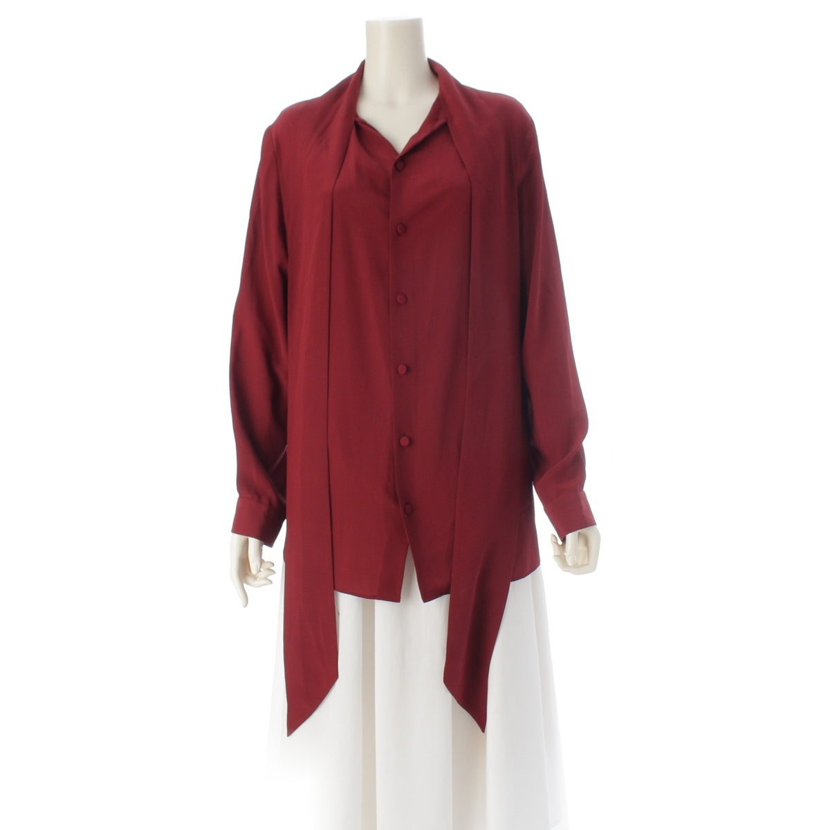 GUCCI Cambridge Bow Tie silk blouse long sleeve shirt tops Bordeaux wine red 44