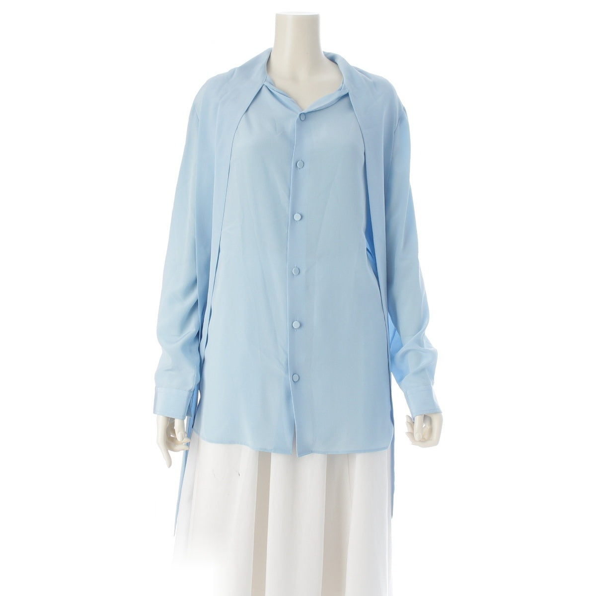 GUCCI Cambridge Bow Tie silk blouse long sleeve shirt tops Light blue 44