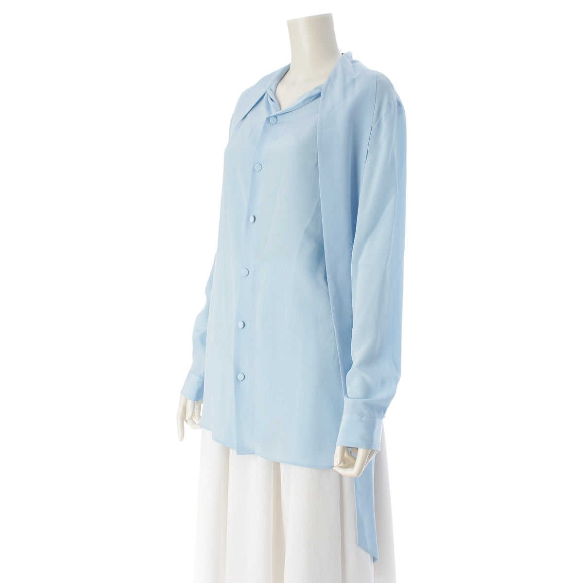 GUCCI Cambridge Bow Tie silk blouse long sleeve shirt tops Light blue 44