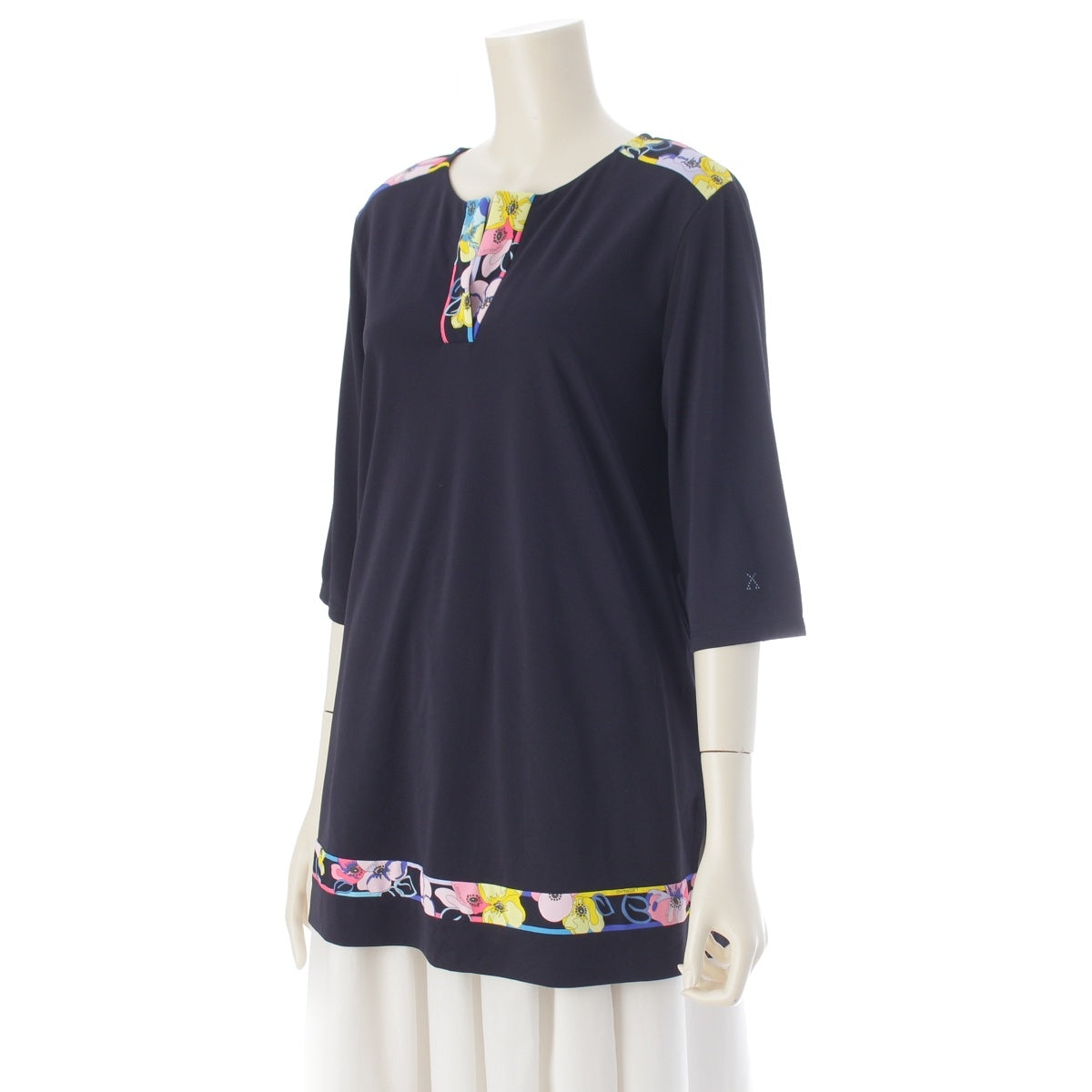 LEONARD Floral print 7/8 sleeve Tunic Cut Navy 42