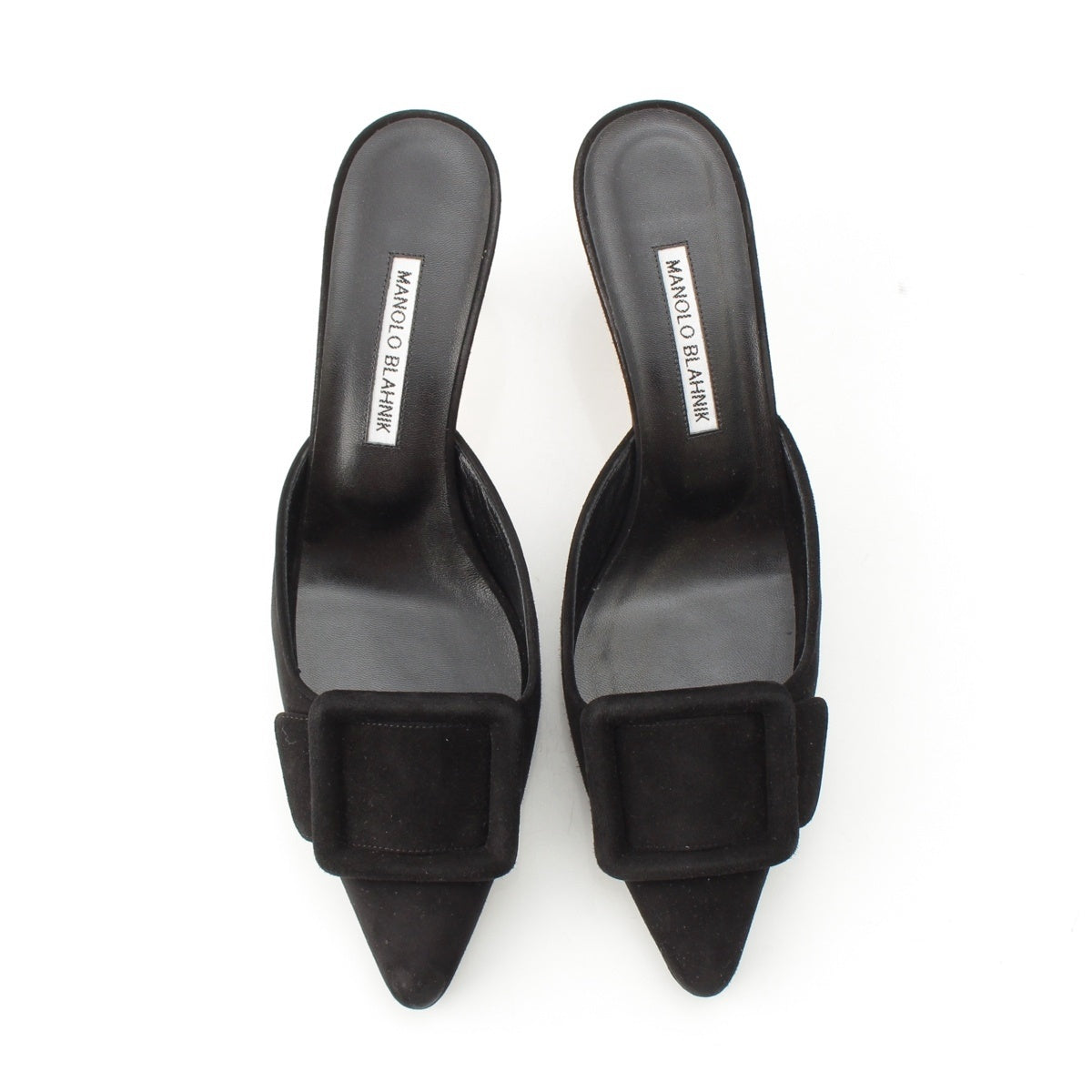 MANOLO BLAHNIK Maysale Suede buckle Mule Pumps shoes 9XX-0246-0010 black 39