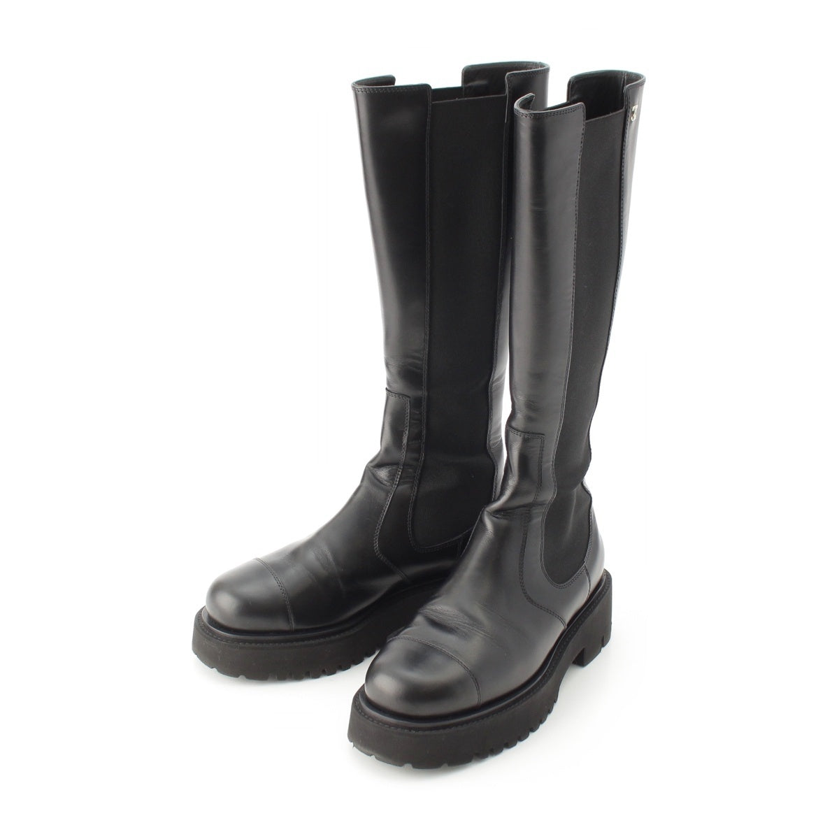 CHANEL leather COCO Mark Side Gore Platform Thick Sole Long Boots boots shoes G45786 black 39C