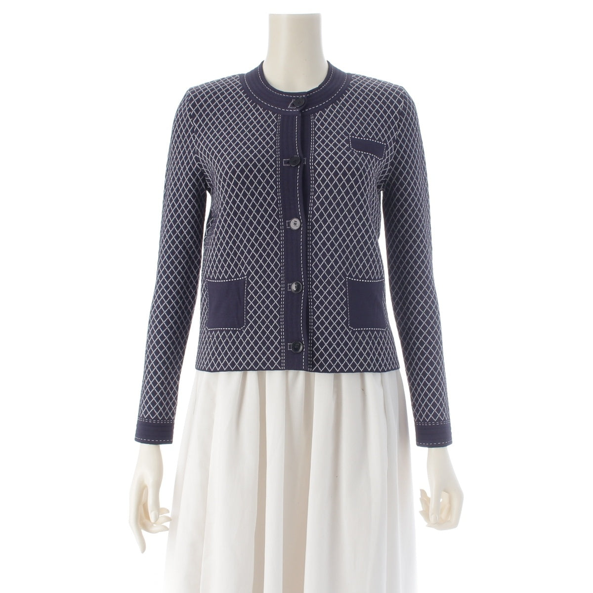 Christian Dior Croisire Raf Simons era trompe l'oeil check knit No color jacket Outerwear Archive Navy white 34