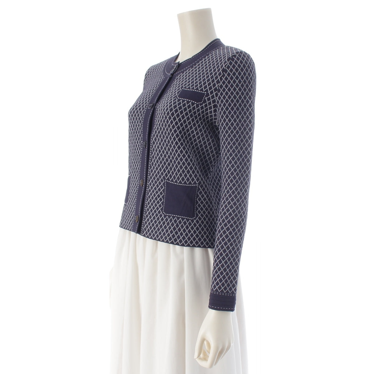 Christian Dior Croisire Raf Simons era trompe l'oeil check knit No color jacket Outerwear Archive Navy white 34
