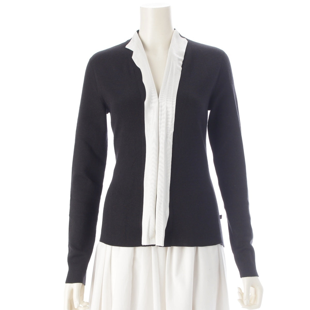 LOUIS VUITTON Cashmere, wool, silk Two-tone, asymmetrical cardigan RW191W MTS FGKC01 Black White