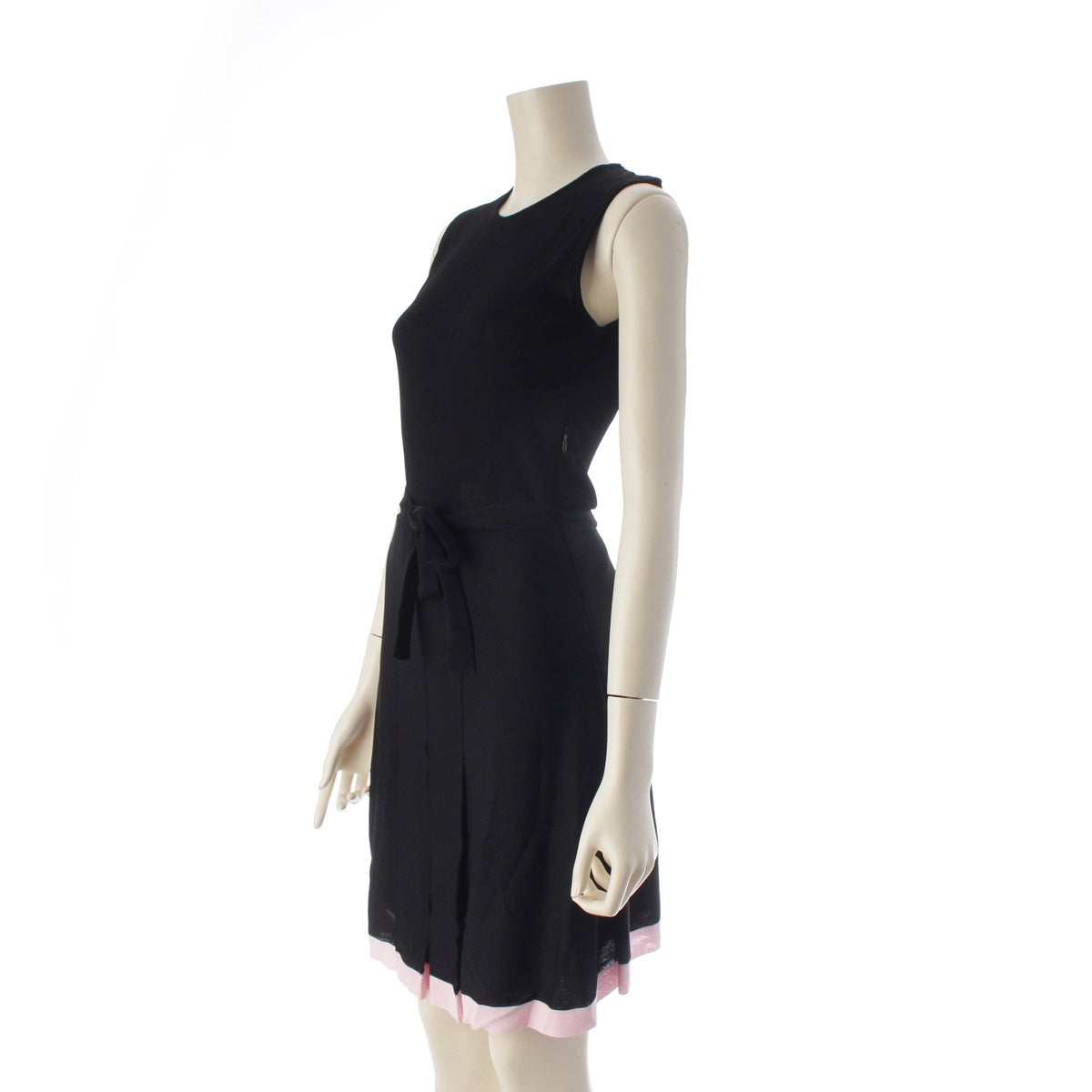 Christian Dior Rayon Sleeveless knit top with pleated skirt one piece dress 3E24616CM573 Black pink F34