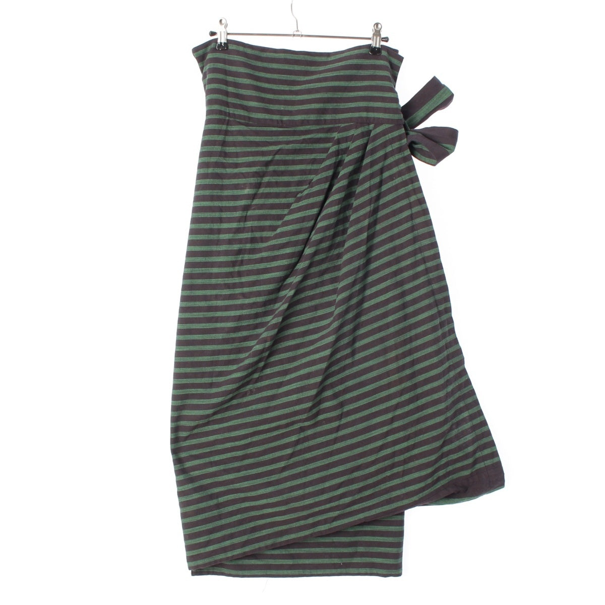 ISSEY MIYAKE PERMANENTE Striped double-wrap reversible scarf skirt Green black M