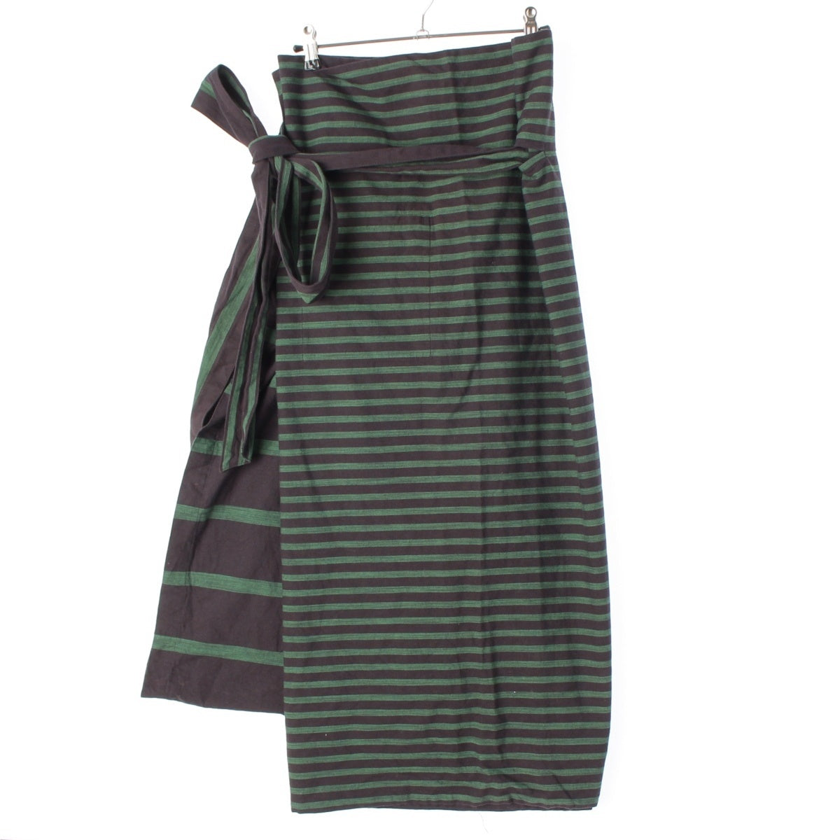 ISSEY MIYAKE PERMANENTE Striped double-wrap reversible scarf skirt Green black M