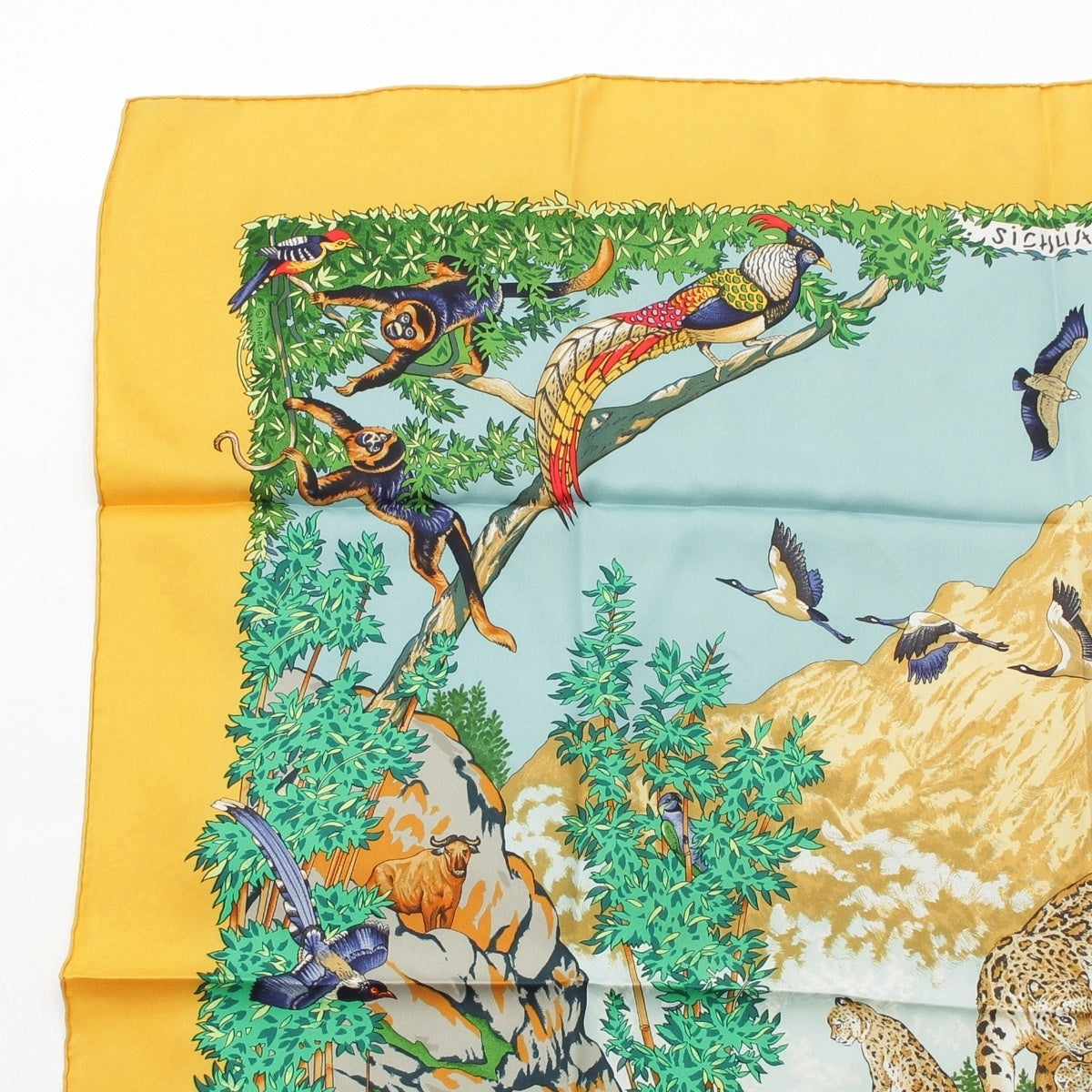 HERMES Carre 90 SICHUAN Sichuan silk scarf yellow
